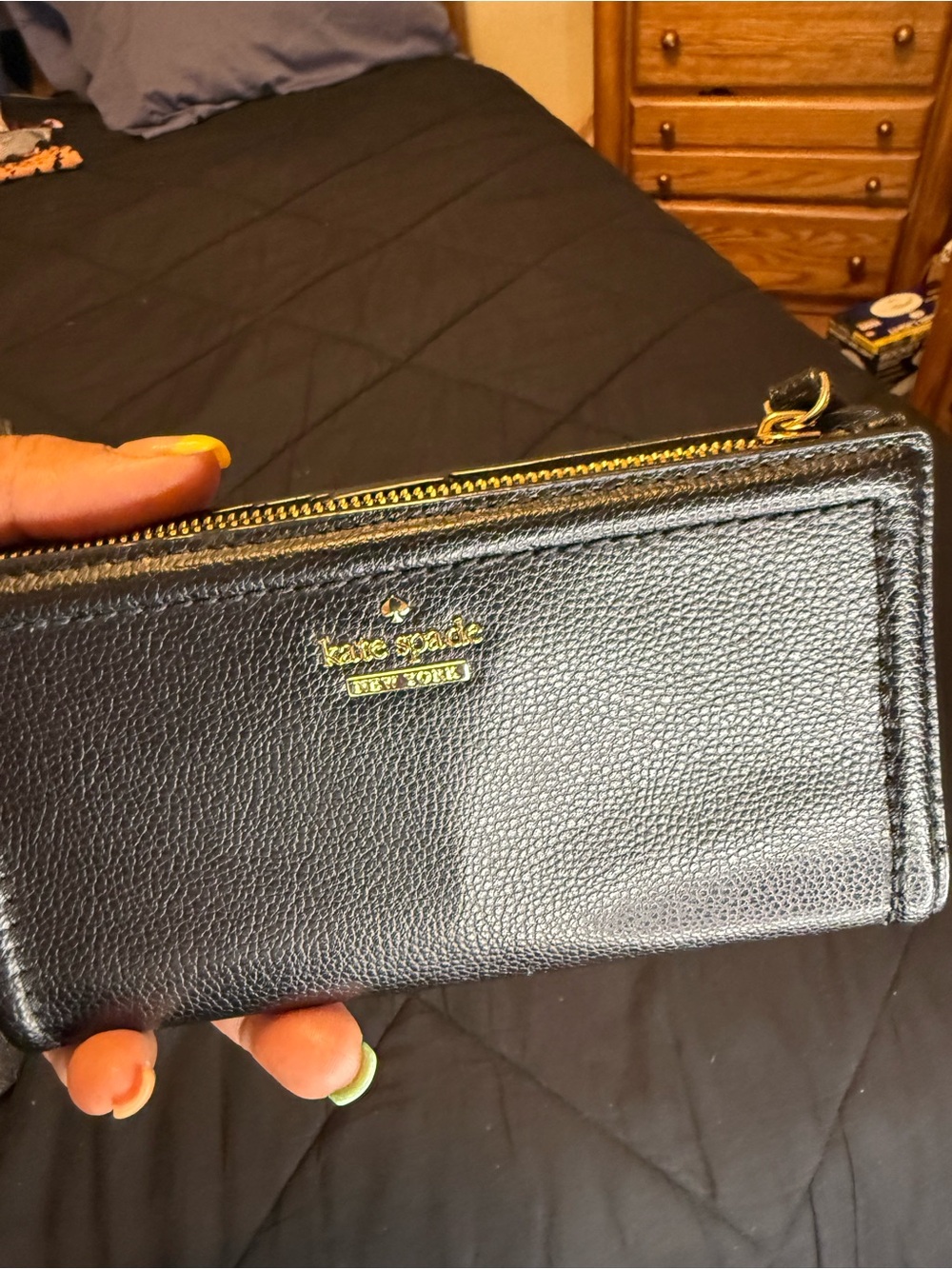 Kate Spade New York Black Leather Zip-Around Wallet | NWOT